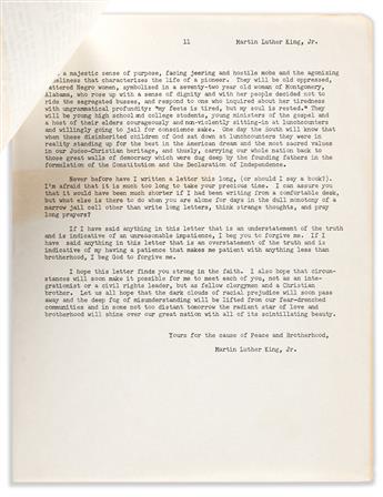 MARTIN LUTHER KING. Early draft of the Letter from Birmingham Jail.